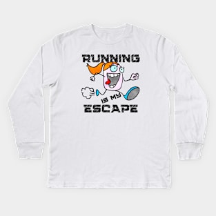 Running Is My Escape ( Cartoon Art ) Kids Long Sleeve T-Shirt